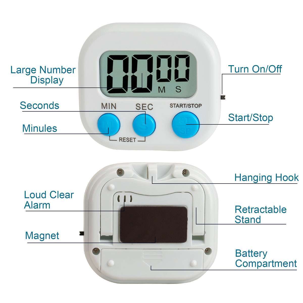 2/4/6X Magnetic LCD Digital Kitchen Cooking Timer Count Down Up Clock Loud Alarm