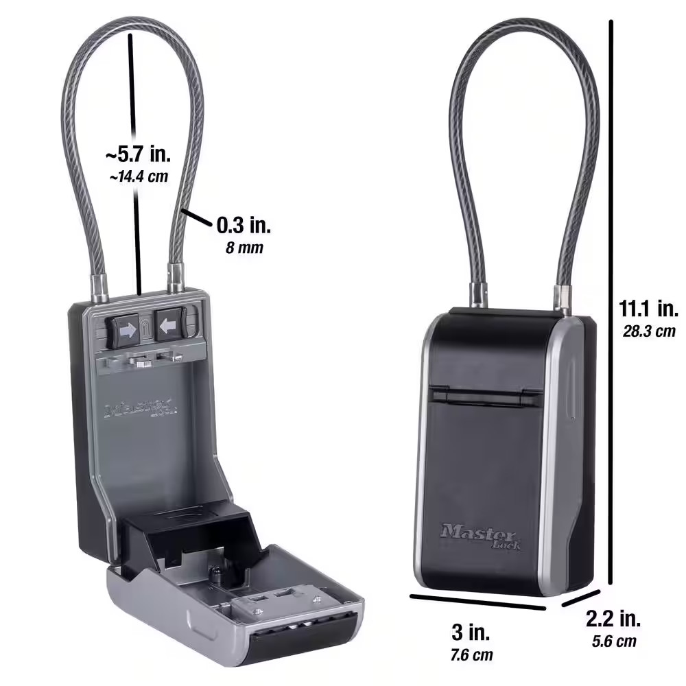 Large Outdoor Lock Box with Combination Dial and Removable Cable