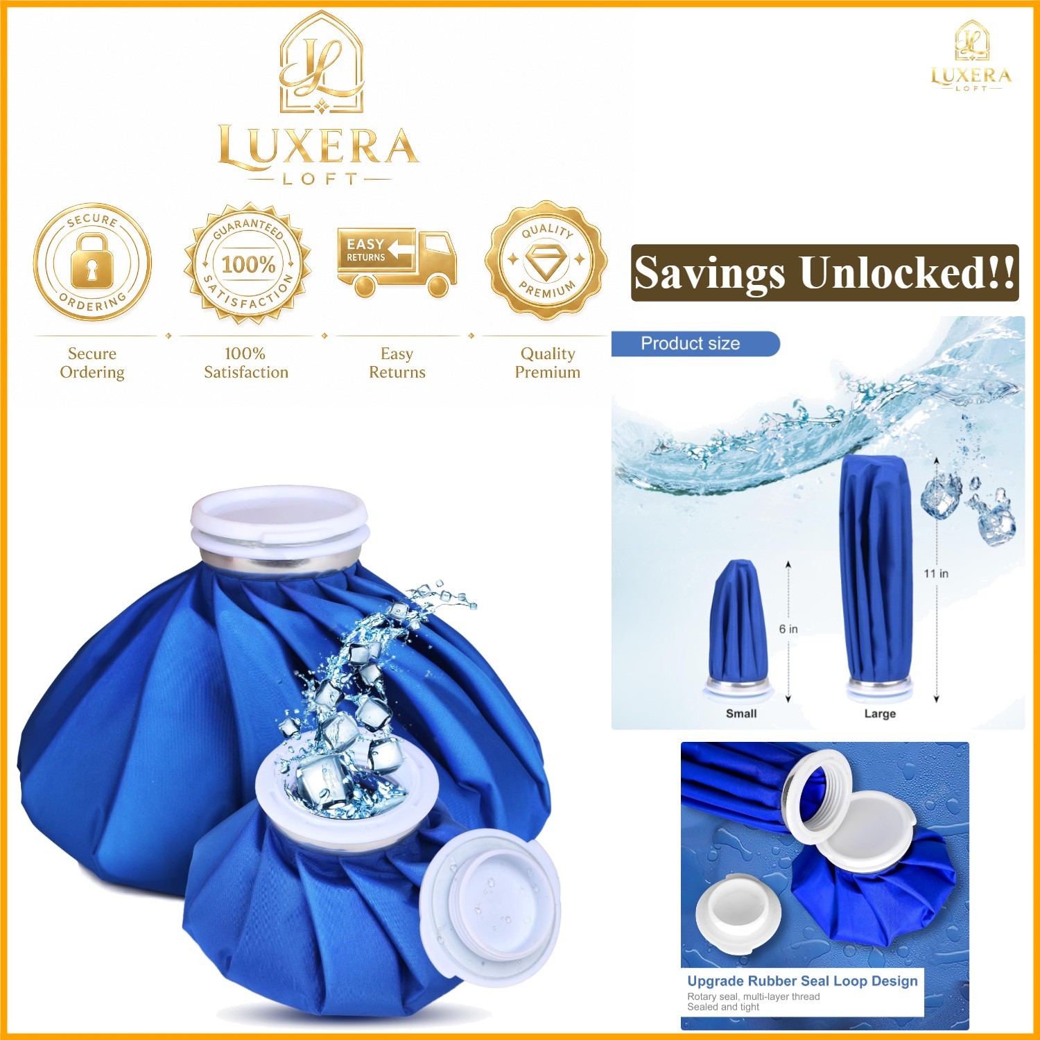 Reusabe Ice Bags for Injuries Hot & Cold Therapy 6in & 11in No-Leak Waterproof