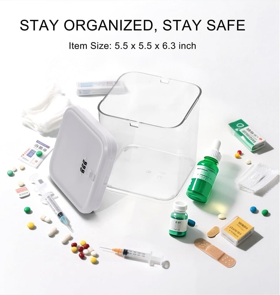 Clear Medicine Lock Box W/ code Small Food Snack Phone medication Lock Boxes