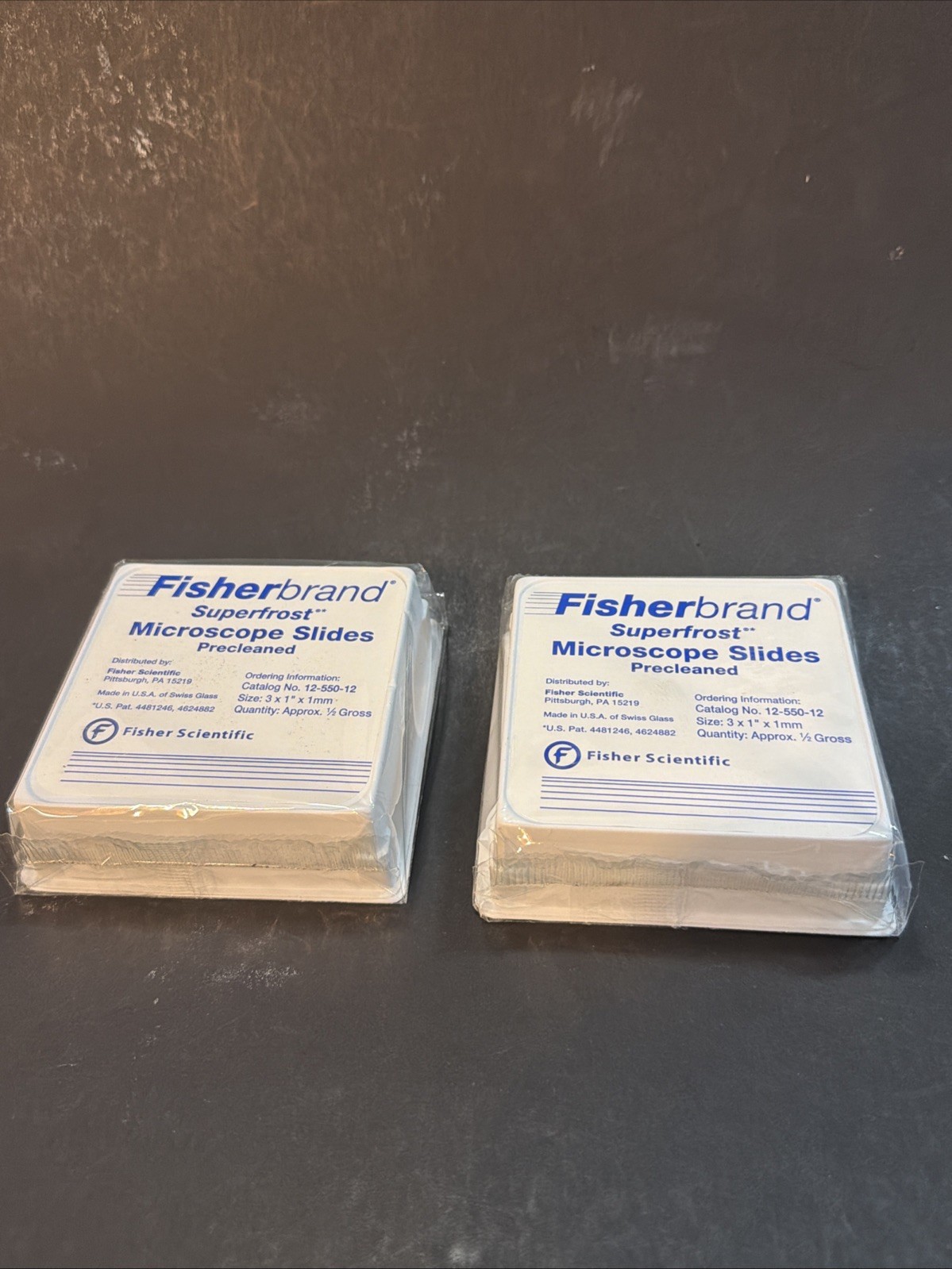 Lot of 2 boxes FISHERBRAND FROSTED MICROSCOPE SLIDES,  12-550-14.