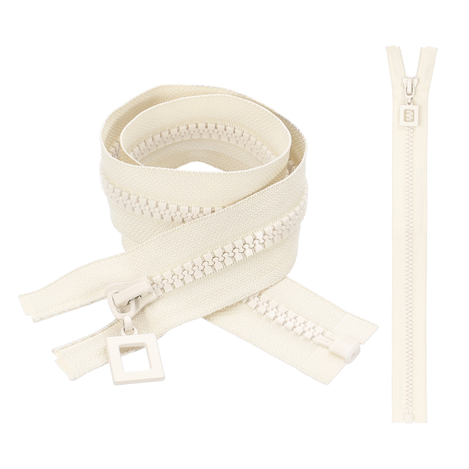 2Pcs Heavy Duty Zippers, #8 23.6" Nickel Teeth Metal Zippers, Cream White