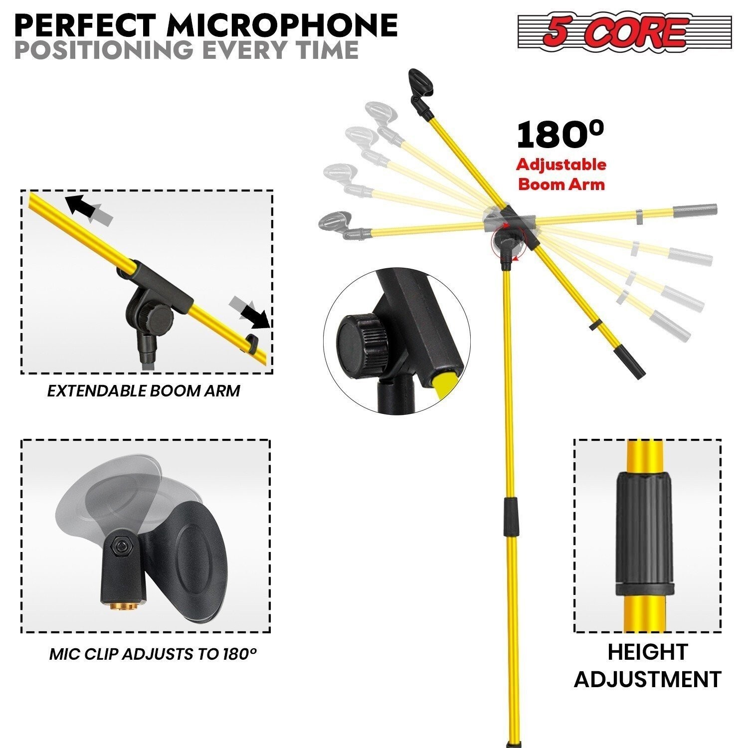 5Core Tripod Mic Stand 4Pcs Adjustable Holder Floor Microphone Boom Arm