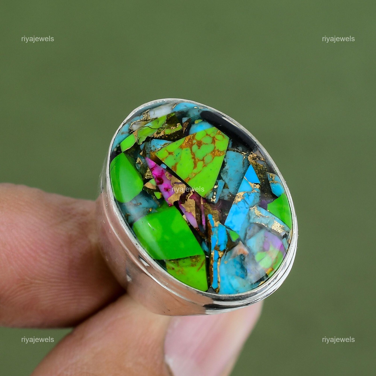 925 Sterling Silver Fiesta Kingman Turquoise Gemstone Wife Promise Ring Jewelry