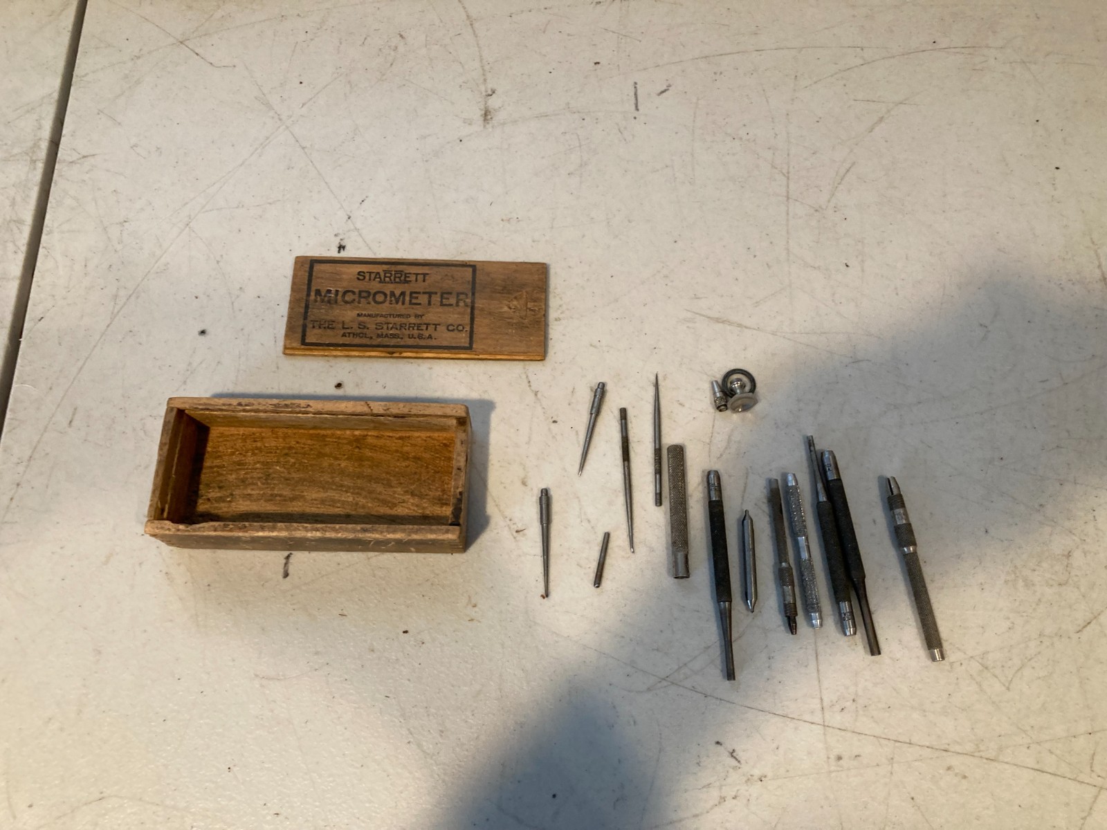 Vintage Starrett Micrometer Box & Precision Machinist Watchmaker Tool Lot
