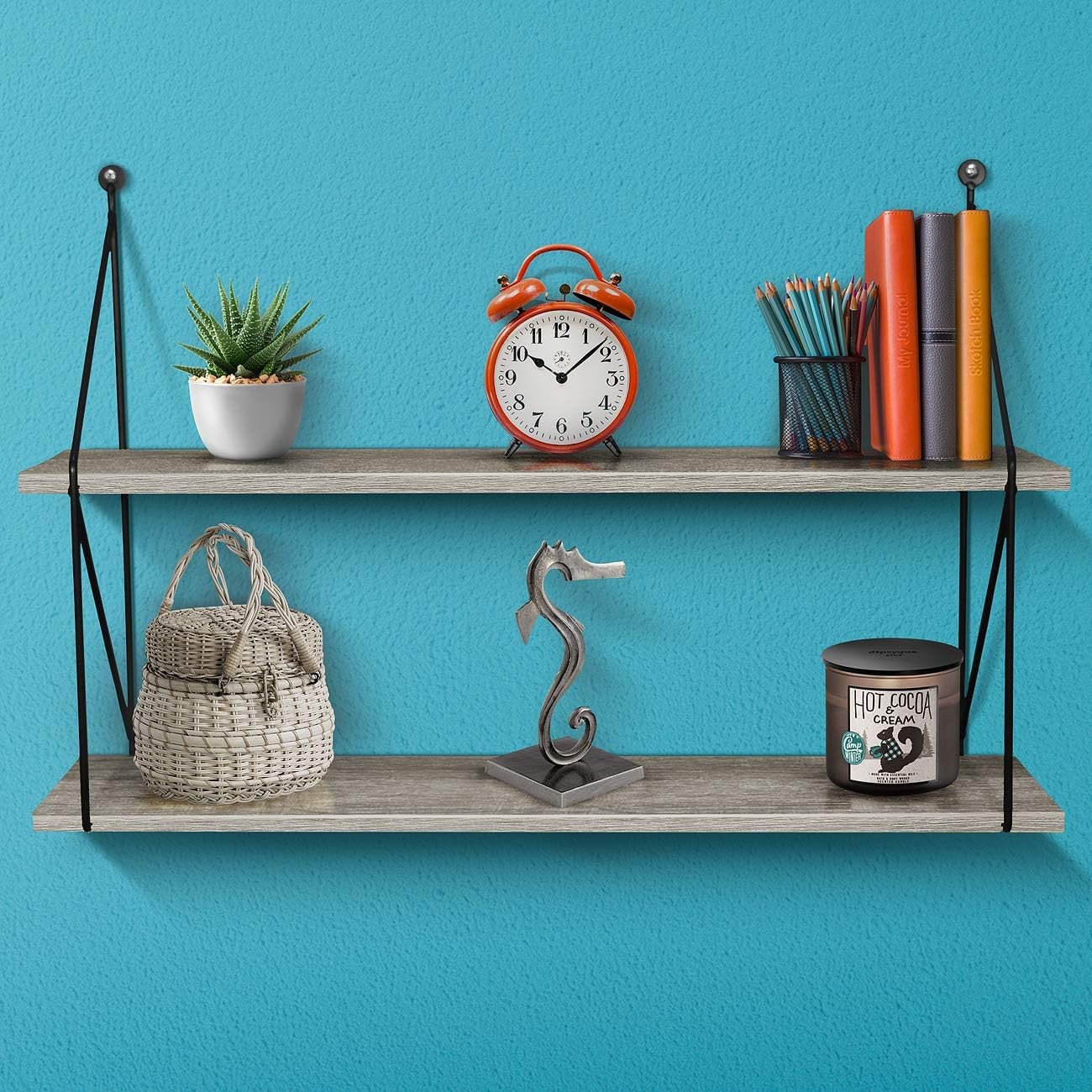 Floating Shelf Metal Brackets Wall Mounted Rustic Wood Wall Storage 24"L