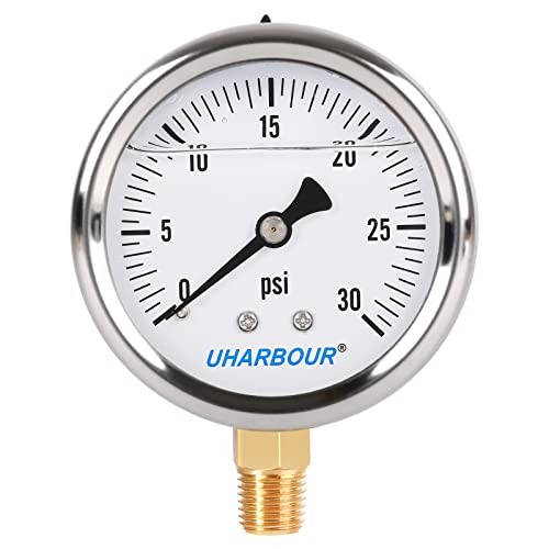 Glycerin Filled Pressure Gauge with 304 Stainless Steel Case, 2.5" Dial Size,