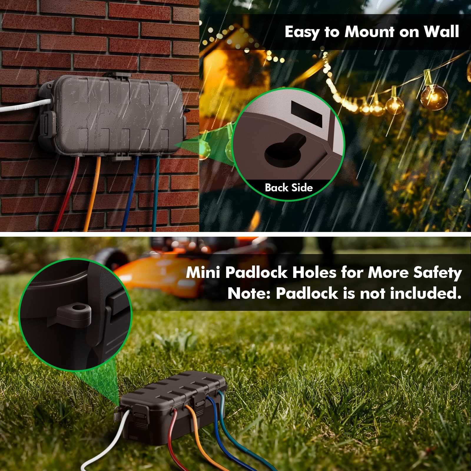Outdoor Electrical Box, IP54 Weatherproof Extension Cord Cover with 6 Cable E...