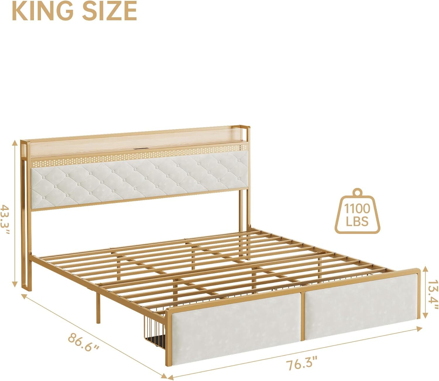 Bed Frame King/Queen/Full Size with Headboard Metal Platform Bed Frame & Drawers