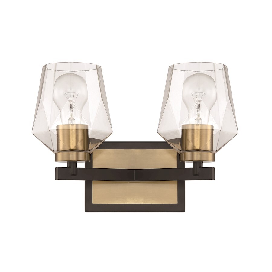 Craftmade Avante Grand 2 Light Vanity, Flat Black/Satin Brass/Clear - 56902-FBSB