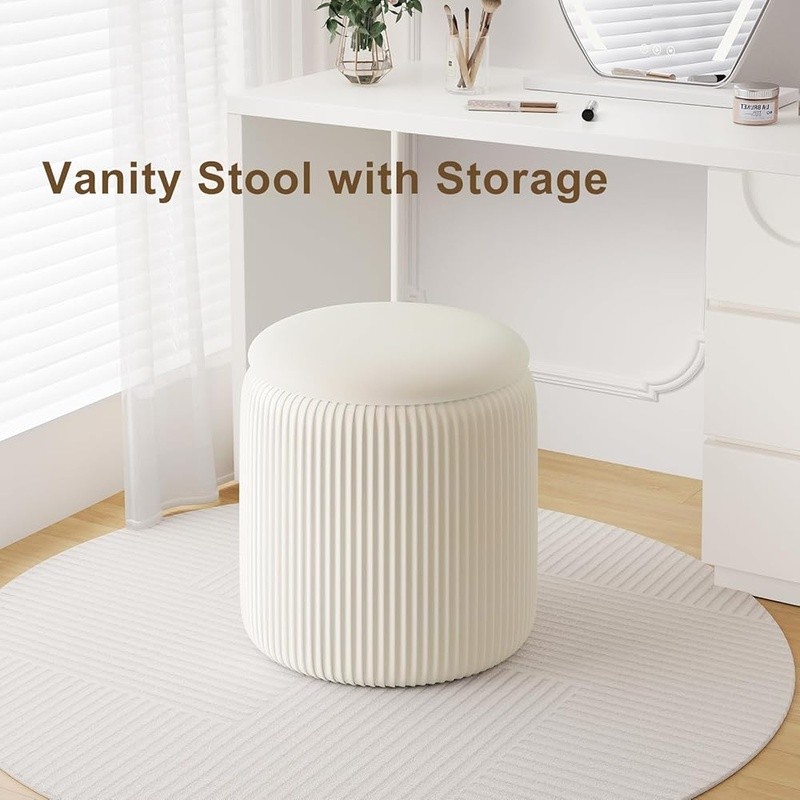 Round Ottoman Storage Set of 2 Velvet Pouf Makeup Footstool Living Room New