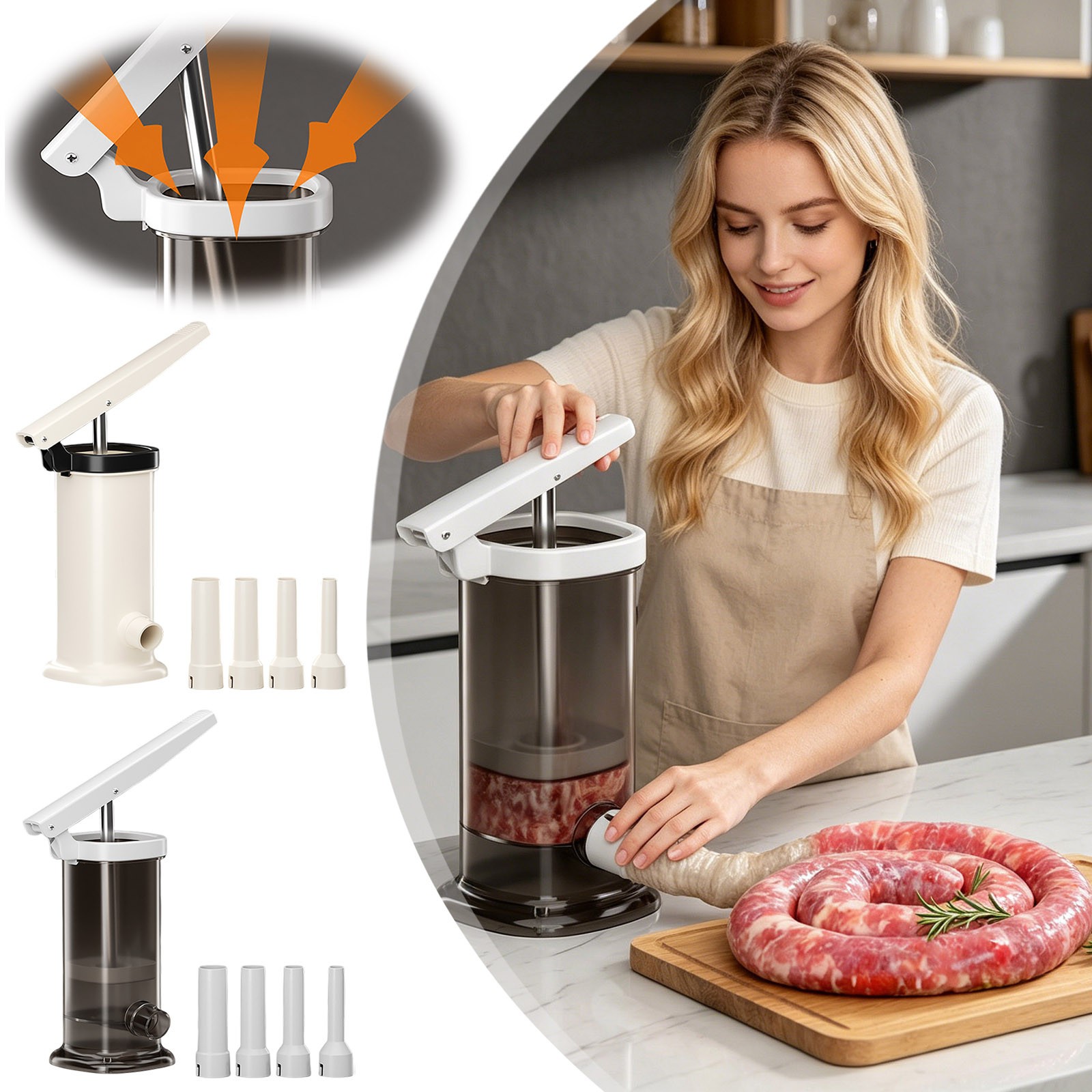 Sausage Maker With 4 Different Stuffing Tubes For Home Camping Outdoor Grill BBQ
