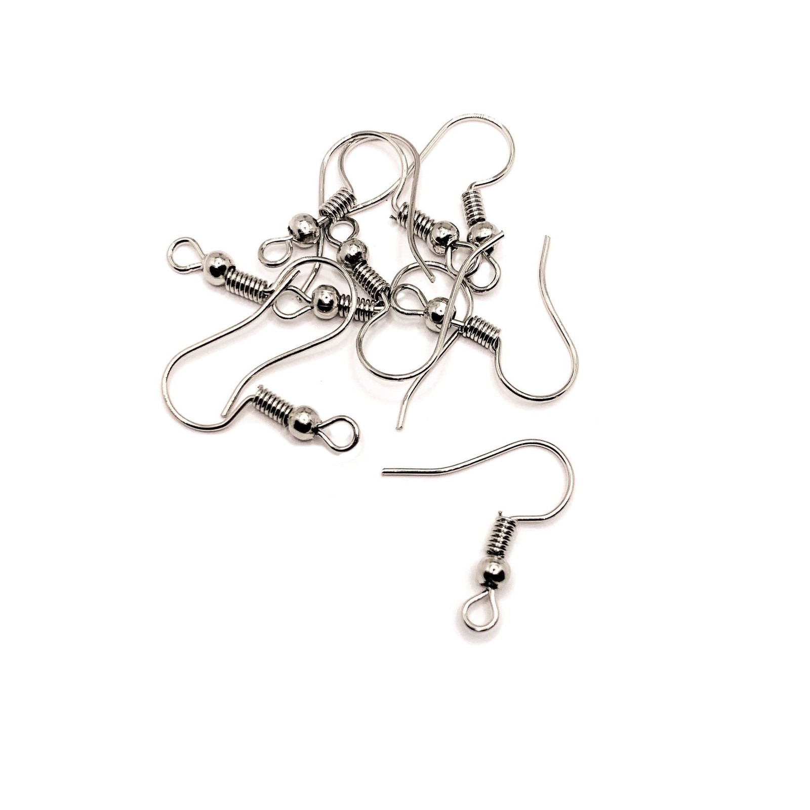 Antique Silver Fish Hook Earring Wires with Spring and Ball, 20x18mm - US Selle