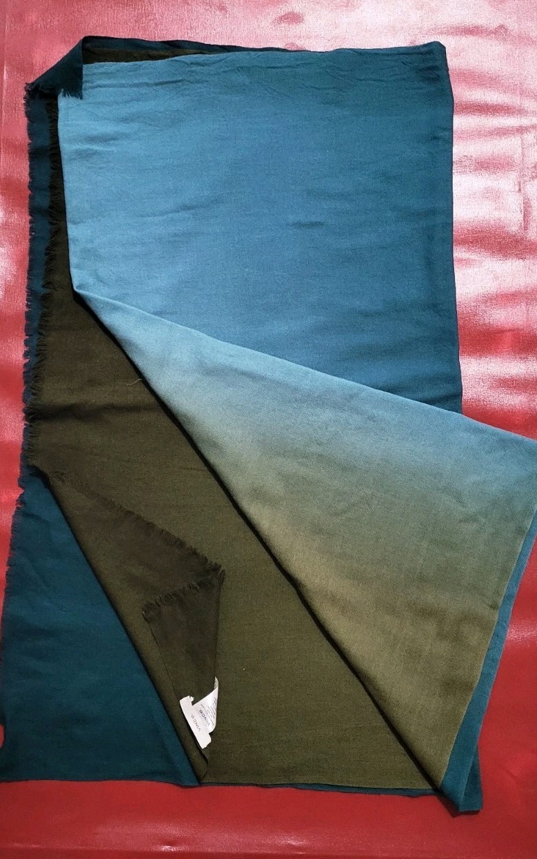 Vince Cashmere & Wool Ombre Wrap Scarf.  32" x 72". Teal Blue Olive Green