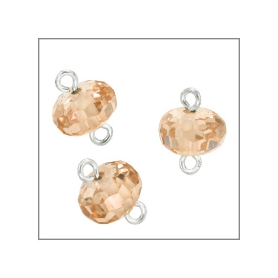 5 Cubic Zirconia In Sterling Silver Rondelle Beads Connector 6mm Champagne 51569