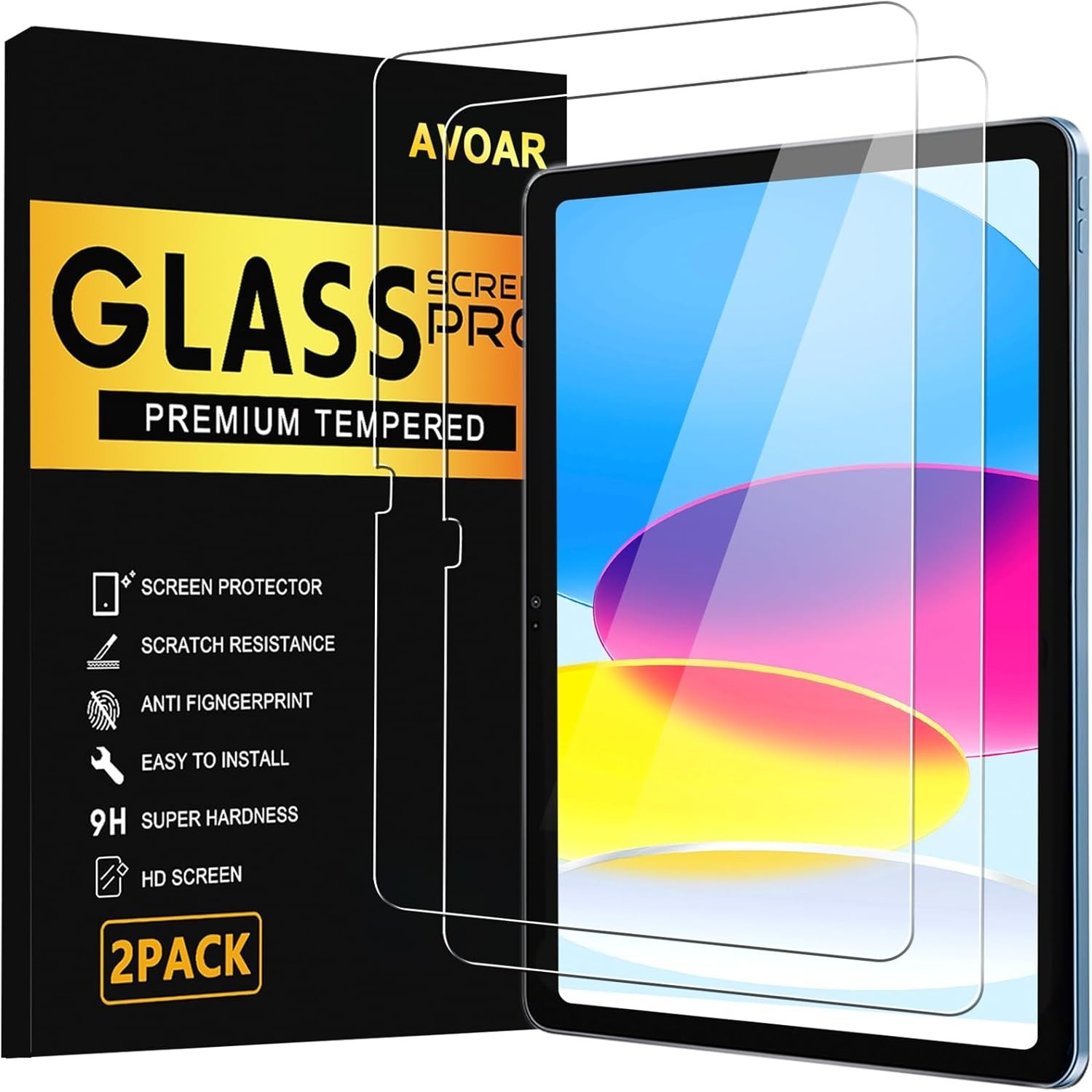 AVOAR 2 Pack Screen Protector for iPad 11th A16 2025 & 10th Generation BLACK