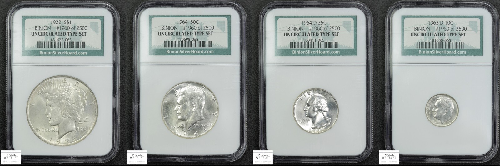 4-Coin Binion Hoard Uncirculated Silver Type Set NGC MS UNC