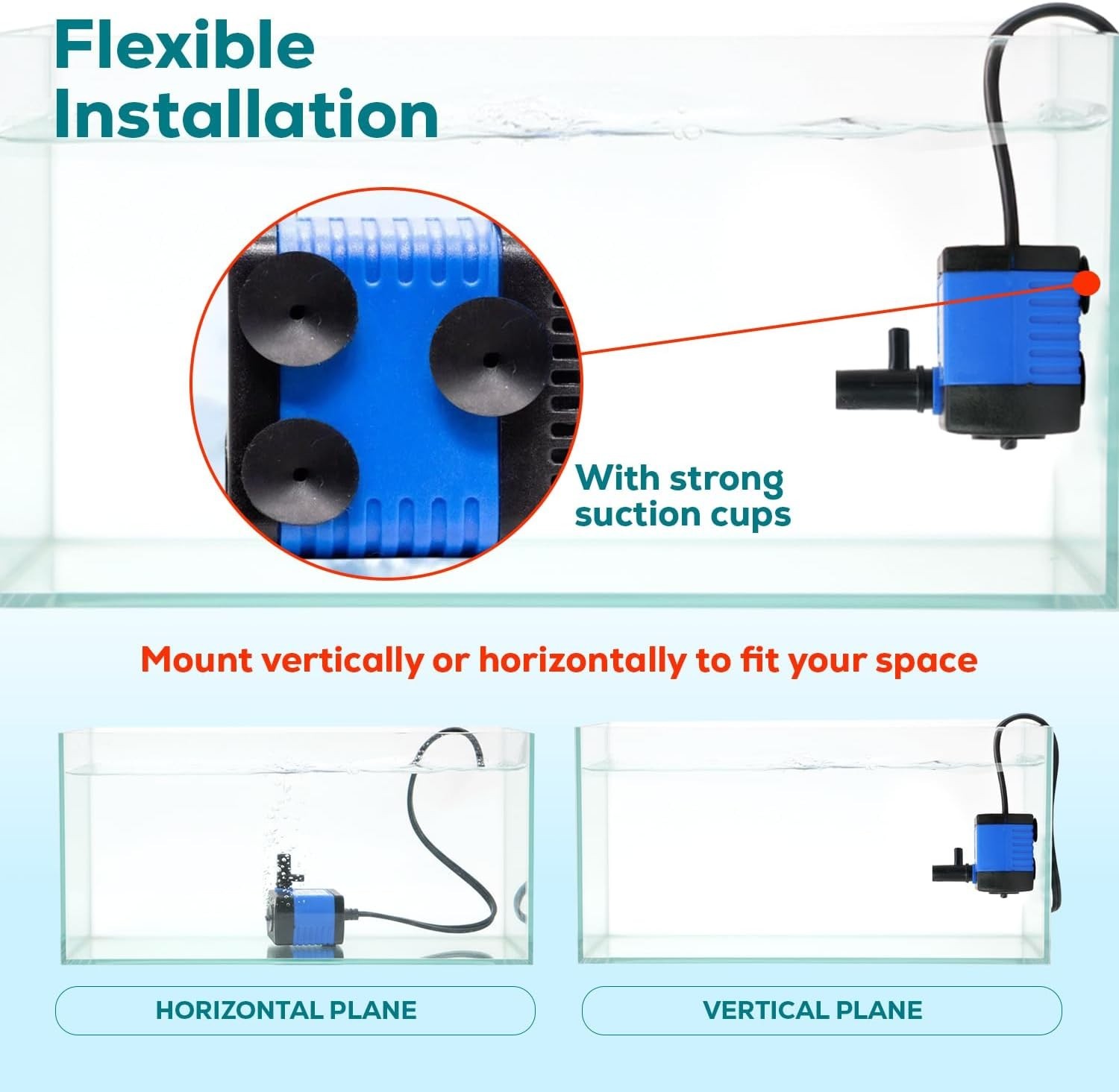 Nano Submersible Pump with Adjustable Flow - 66 GPH for Aquariums & Hydroponics