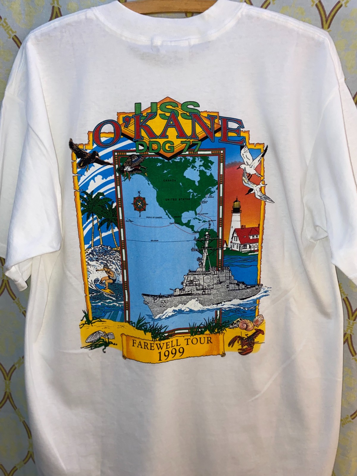Vintage New Mens T Shirt USN US NAVY Ship Destroyer USS O'KANE DDG-77 L XL