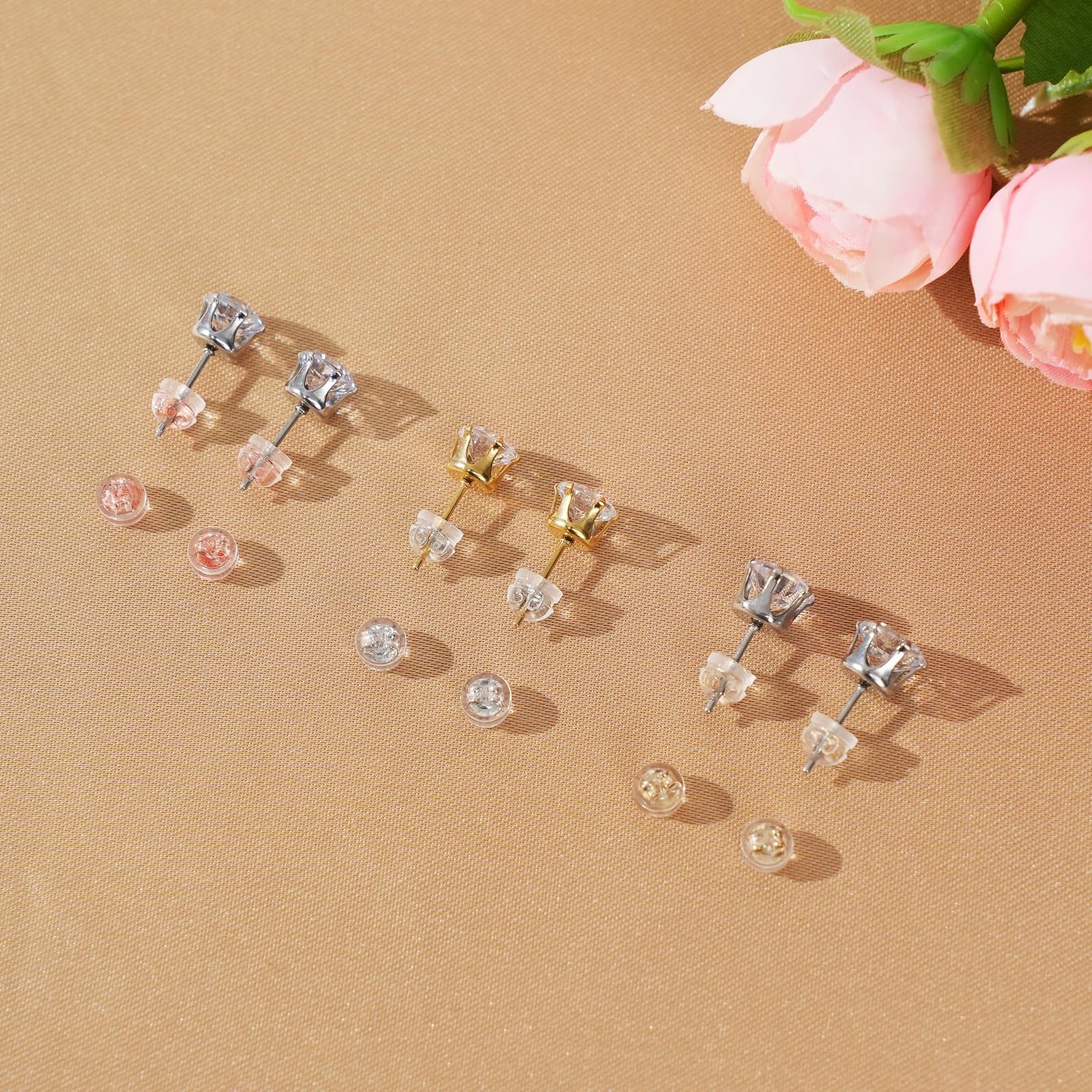 120pcs 18K Gold Earring Backs for Studs, 3 Colors Silicone Earring Backs Repl...