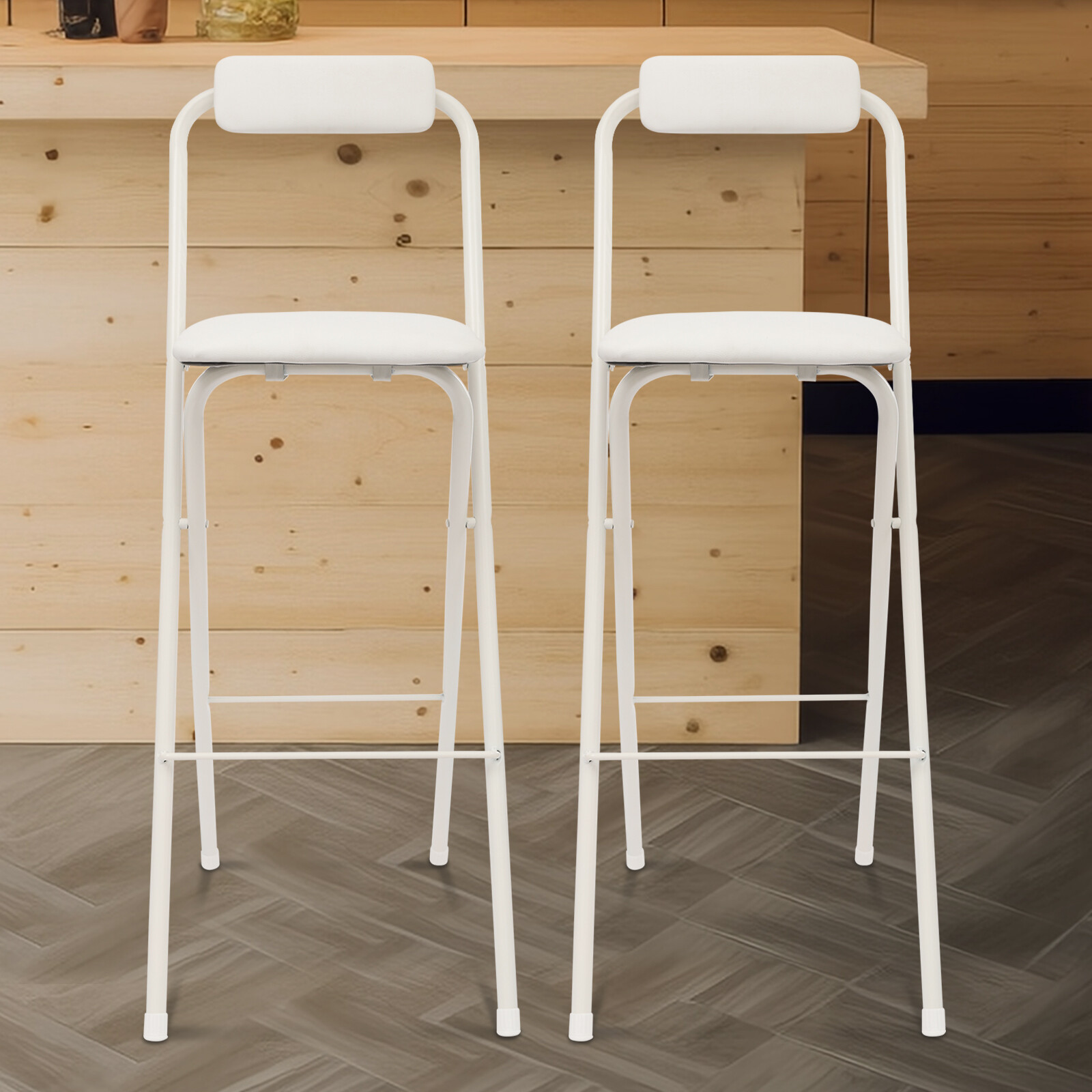 2PCS Portable Folding Metal Stool 29.53" Bar Stool Tall Chair Cafes Bars Chair