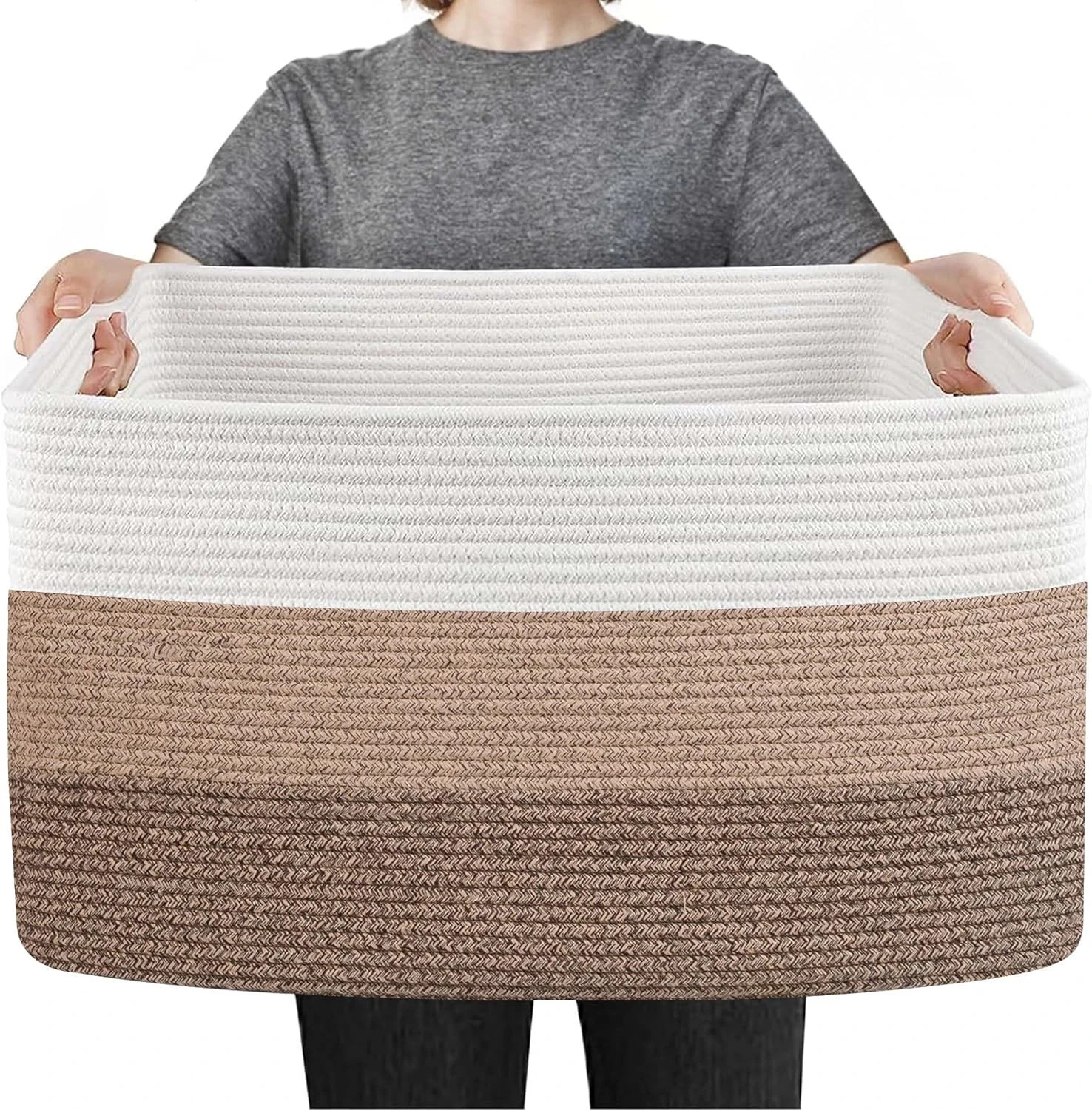 Extra Large Blanket Storage Basket, 23.6" x 15.7" x 14.1" Rectangle Woven Cotton