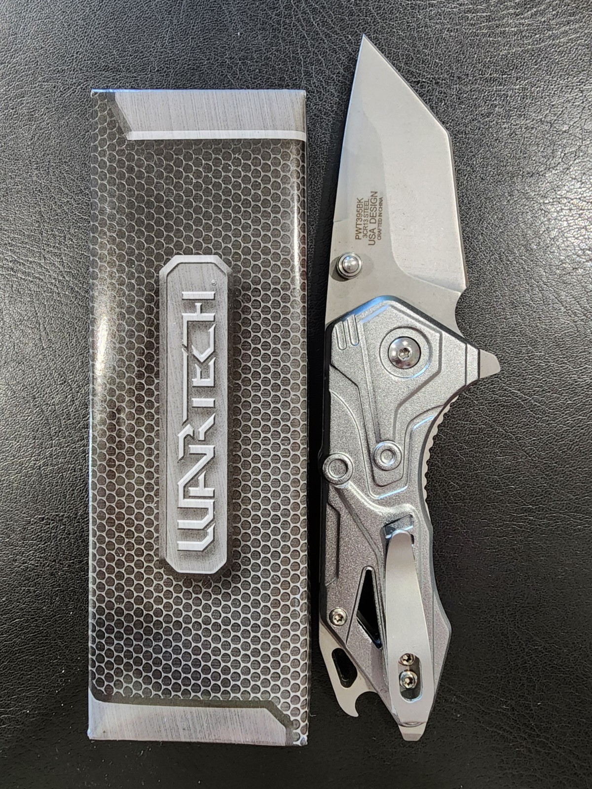 Folding Knife Straight Edge Wartech Stainless Steel Silver Black PM1098BK