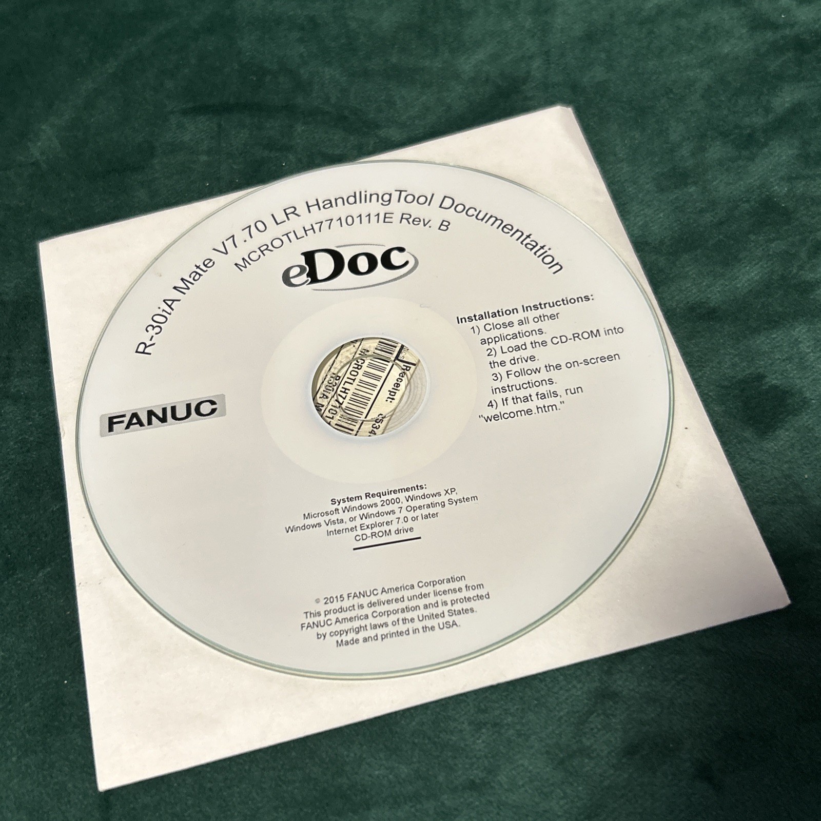 Fanuc Edoc Disc R-30iA Mate V7.70 LR MCROTLH7710111E