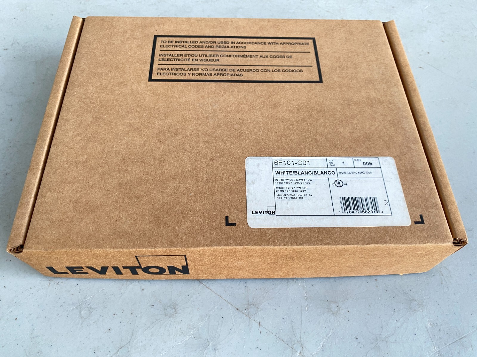 Leviton 6F101-C01 Single Element Sub-Meter in Flush Mount Enclosure, 1P/2W, 100A