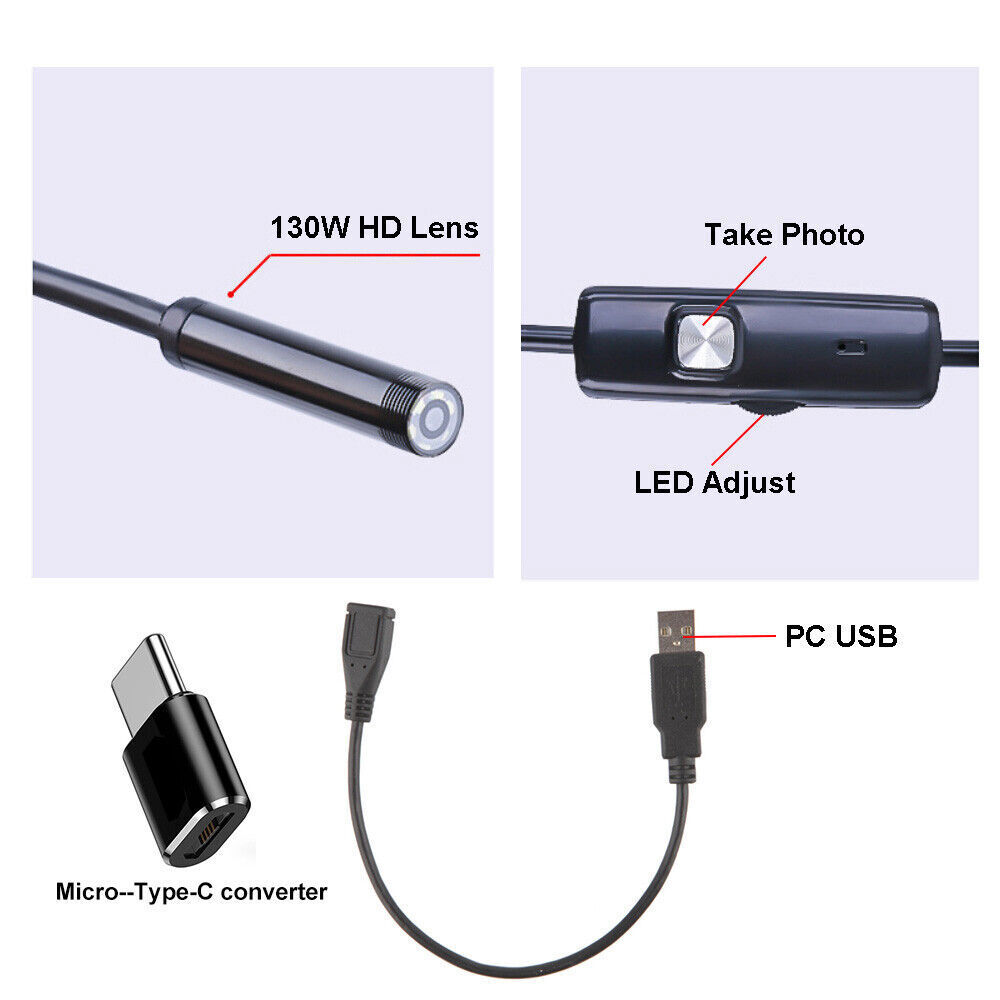 USB LED Endoscope 7.0mm Waterproof Endoscope Inspection Camera For Android PC 2m