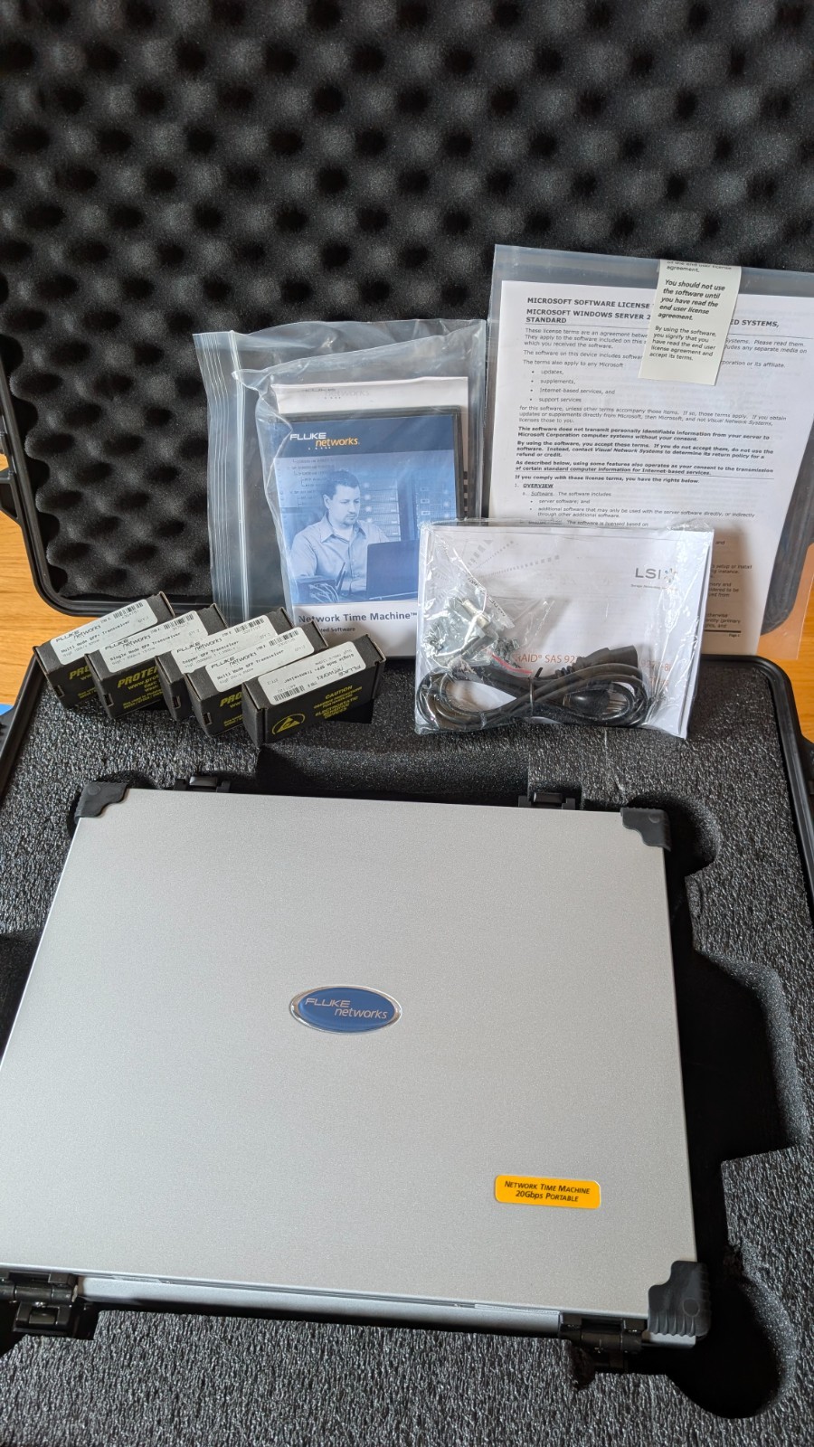 20Gig Fluke Network Time Machine Portable w/10 SFP Optics and Pelican Case -MINT
