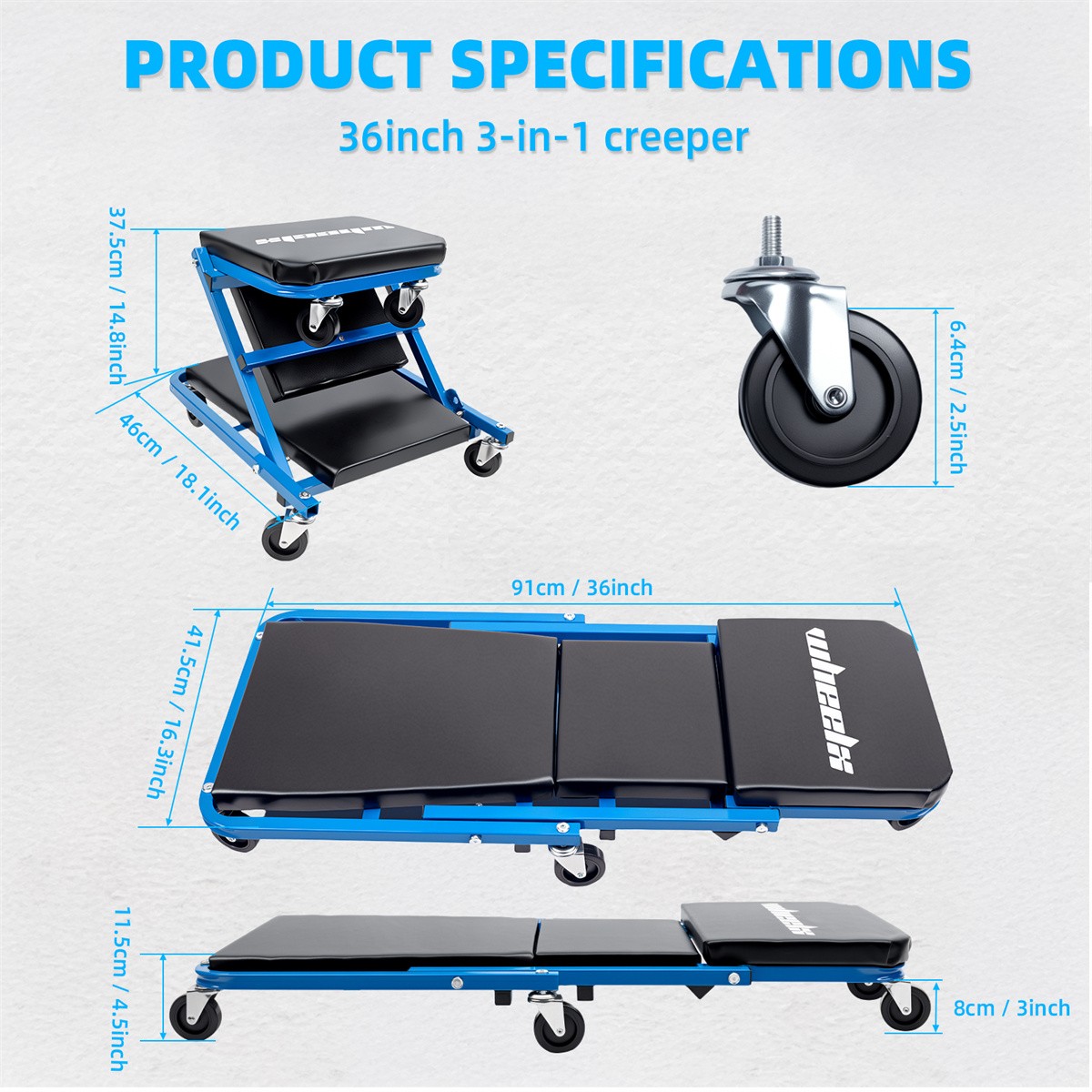 Foldable Creeper Upholstered Seat Rolling Mechanic Vehicle Repair Stool 340lbs