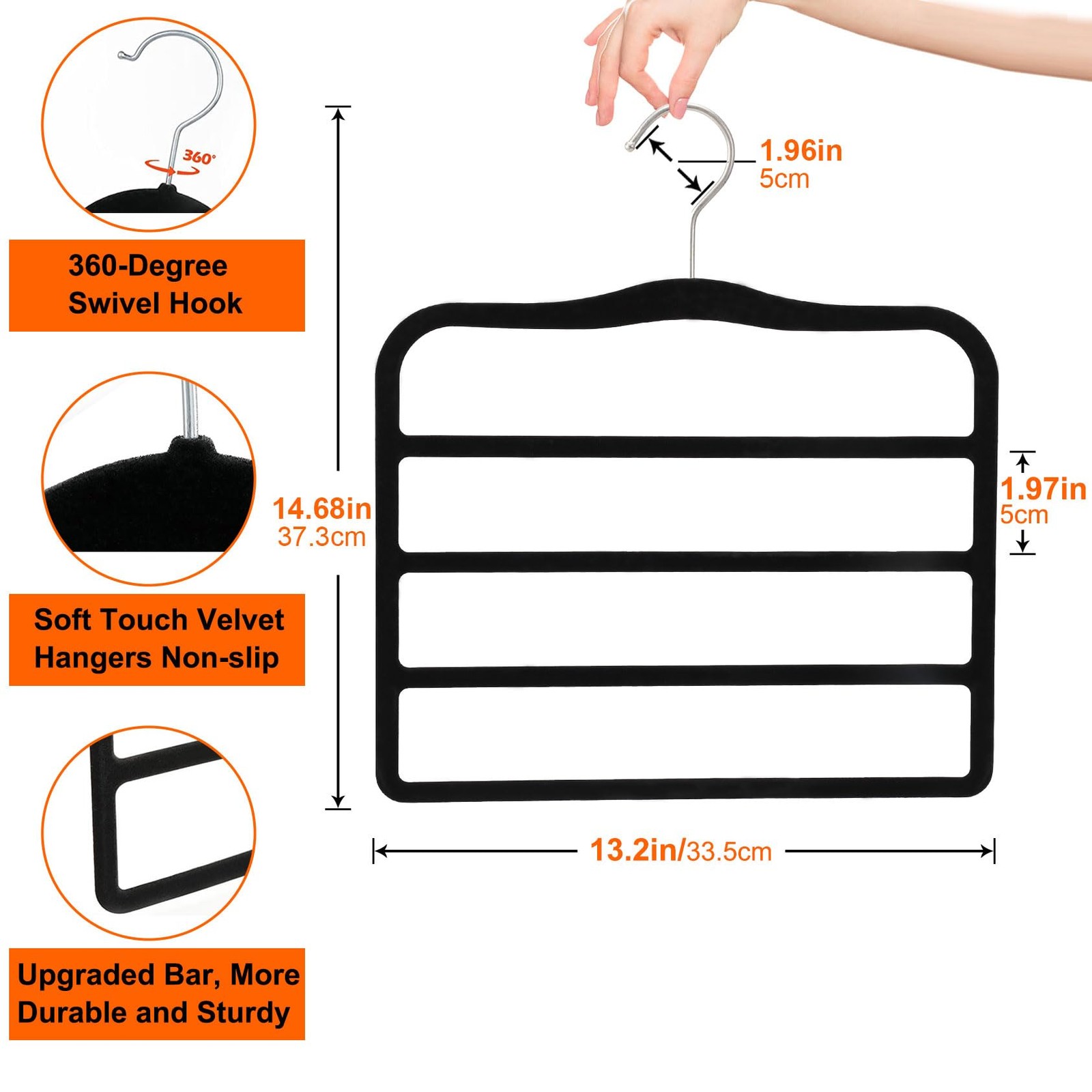 2-Pack Velvet Pants Hangers - Space Saving Multi-Layer Non-Slip Closet Organi...