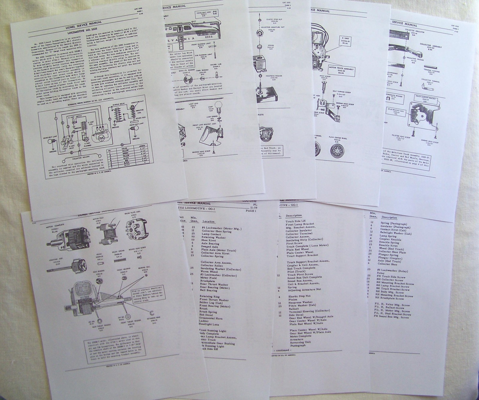Lionel PW 1947-49 ,  2332 Pennsylvania GG1 Electric Locomotive Service Manual