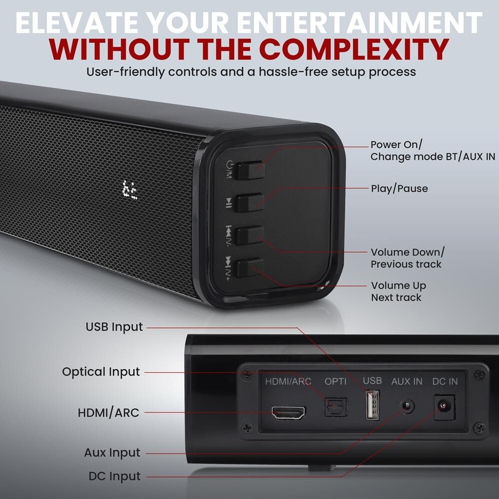 Pyle Wave Base Wireless BT Streaming Tabletop Soundbar Digital Speaker System