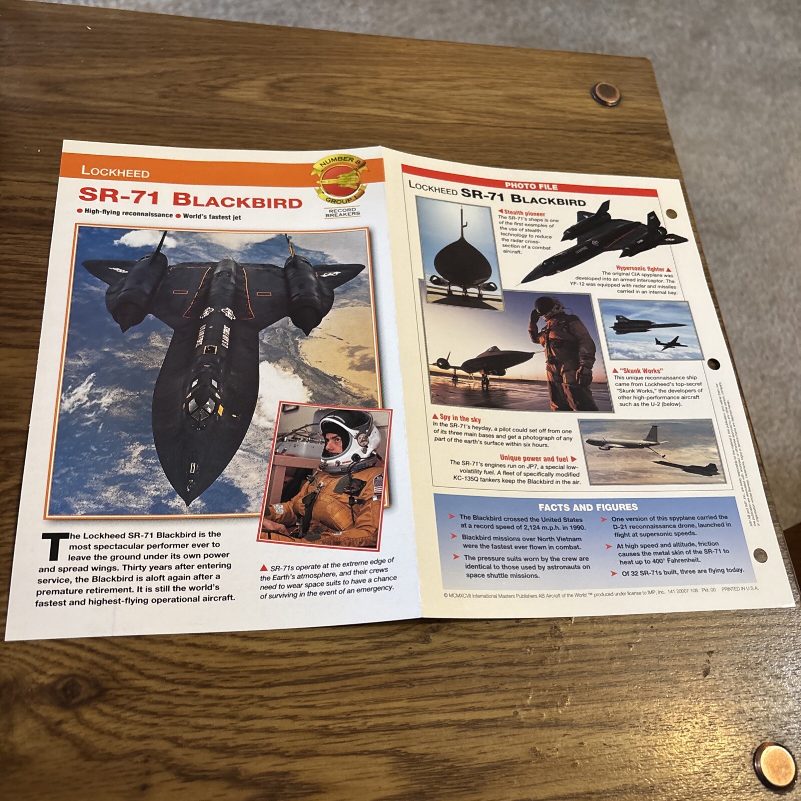 Aircraft of the World Profile Sheet Lockheed SR-71 Blackbird