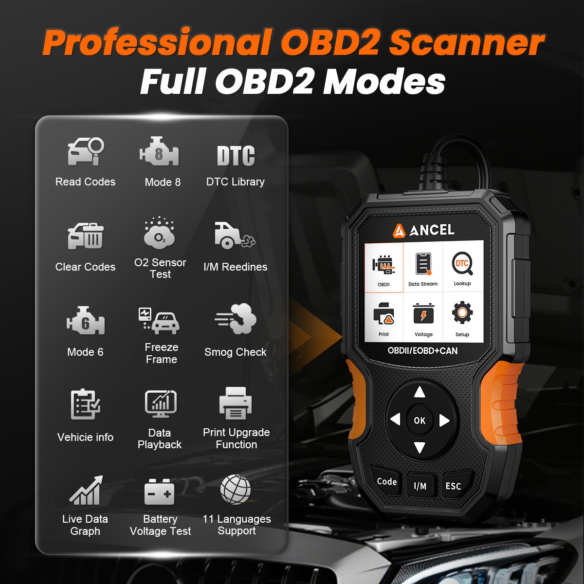ANCEL AS300 OBD2 Scanner Code Reader Car Diagnostic Scan Tool Check Engine Fault