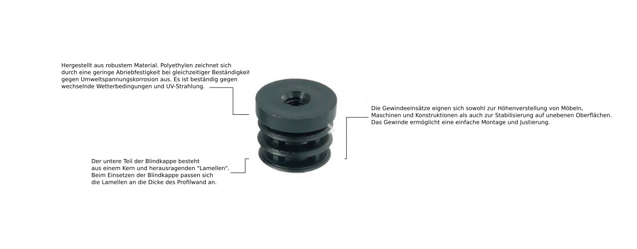 10x Threaded Plug Round 30 mm with Thread M8 Black Lamellar Plug #2