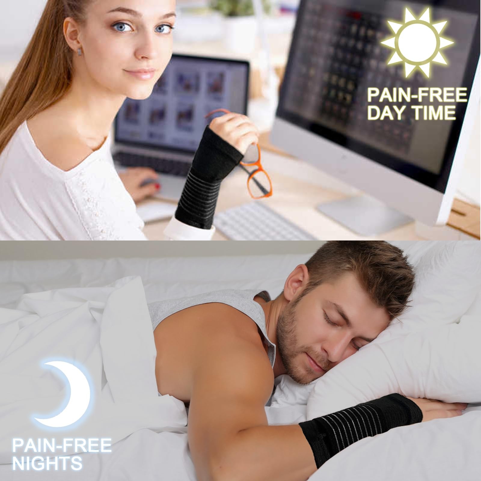 WOXVM 2 Pack Wrist Brace, Compression Support Splint for Women Men,...