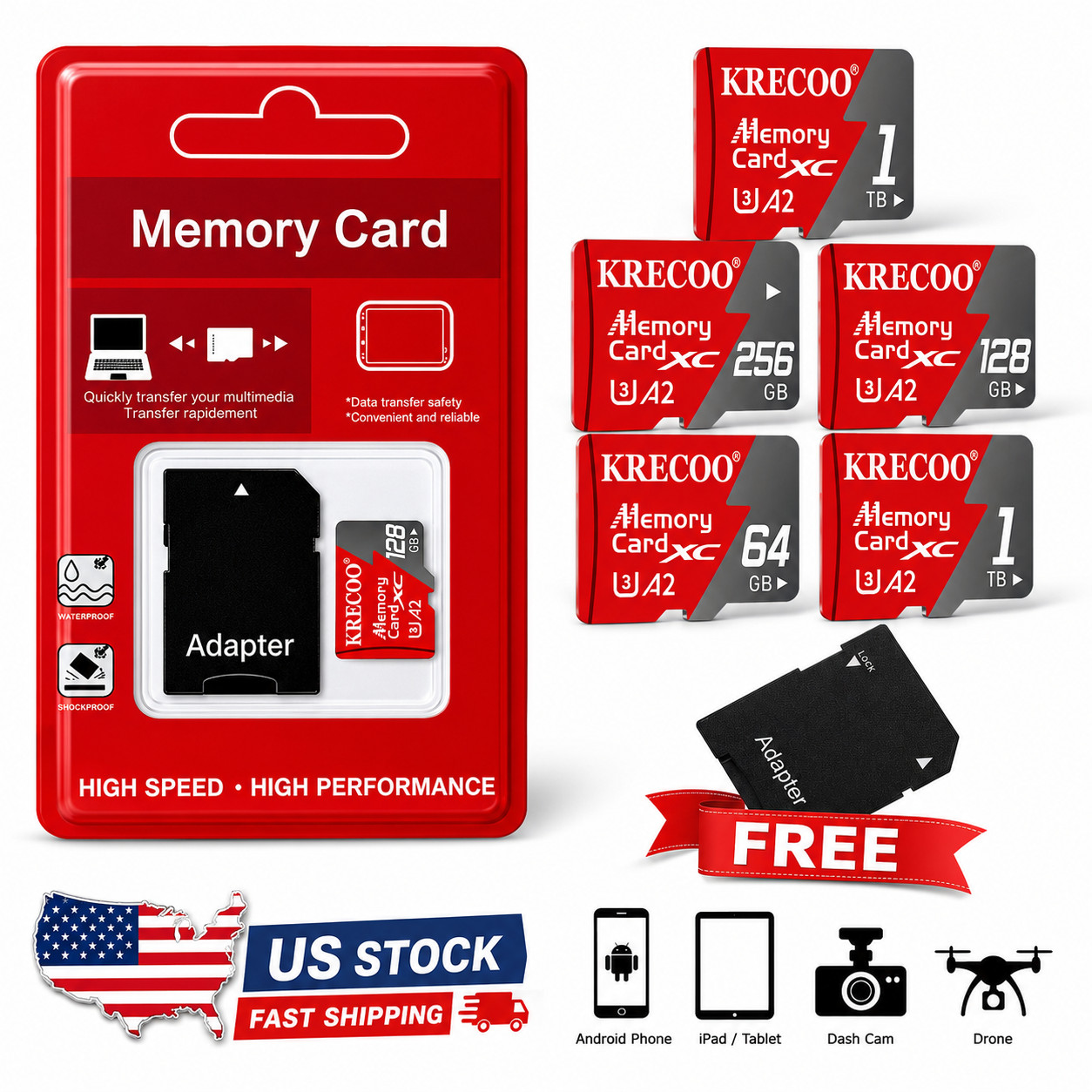 Micro SD Memory Card 128GB 1256GB TF U3 A2 Class10 For Drone Phone Dash Cam LOT