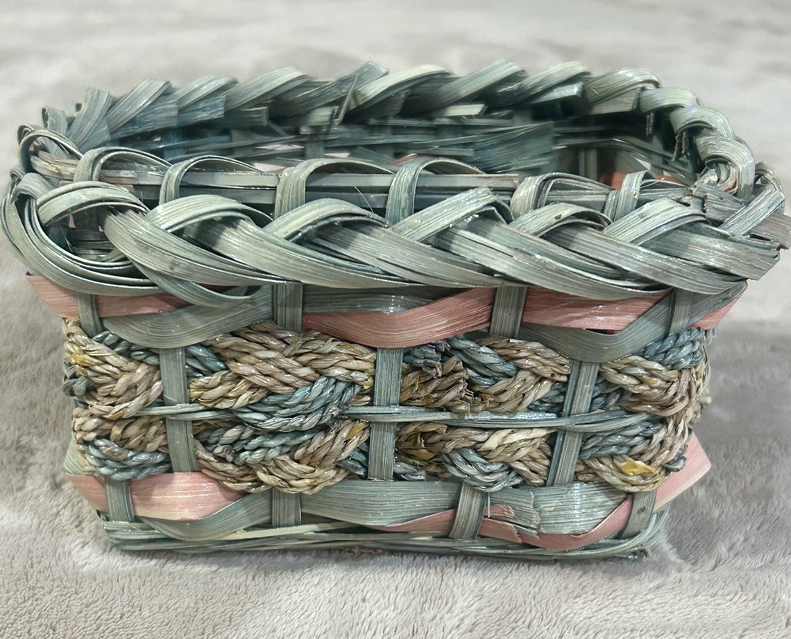 Pastel Colors Wicker Rattan Handwoven Basket Pink Blue Easter Spring Trinkets