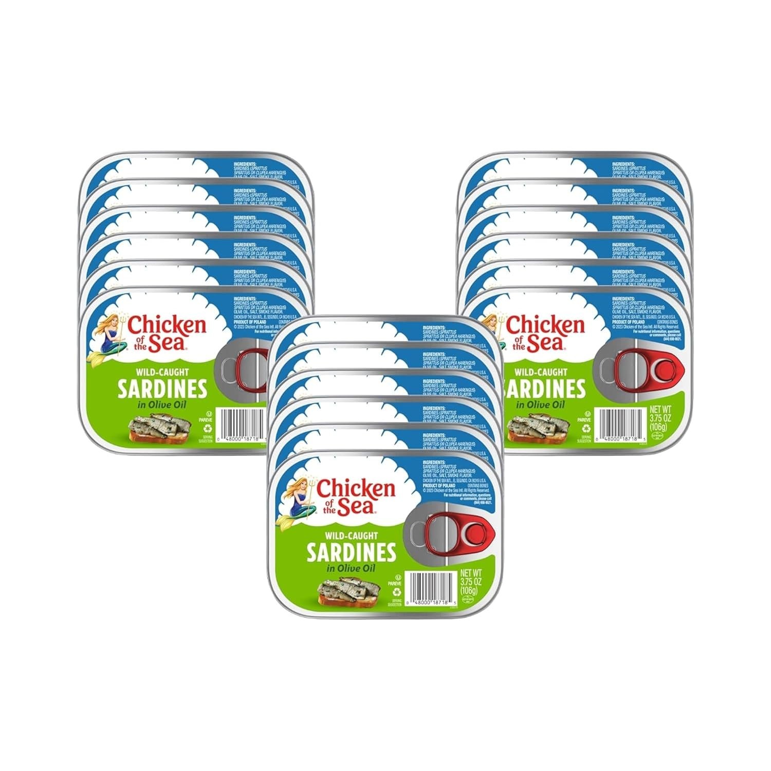 Sardines in Olive Oil, 3.75 Oz. Cans (Pack of 18), Wild Caught Canned Sardines,