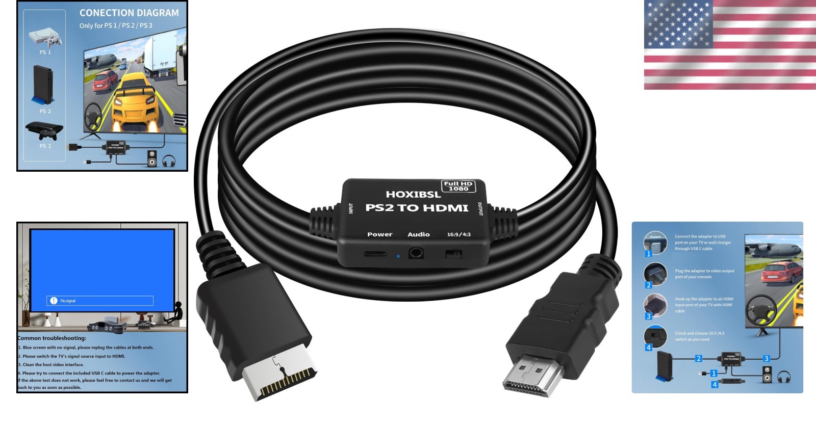 HDMI for PS2/PS3 - 1080p Converter with 3.5mm Audio Jack & USB Power