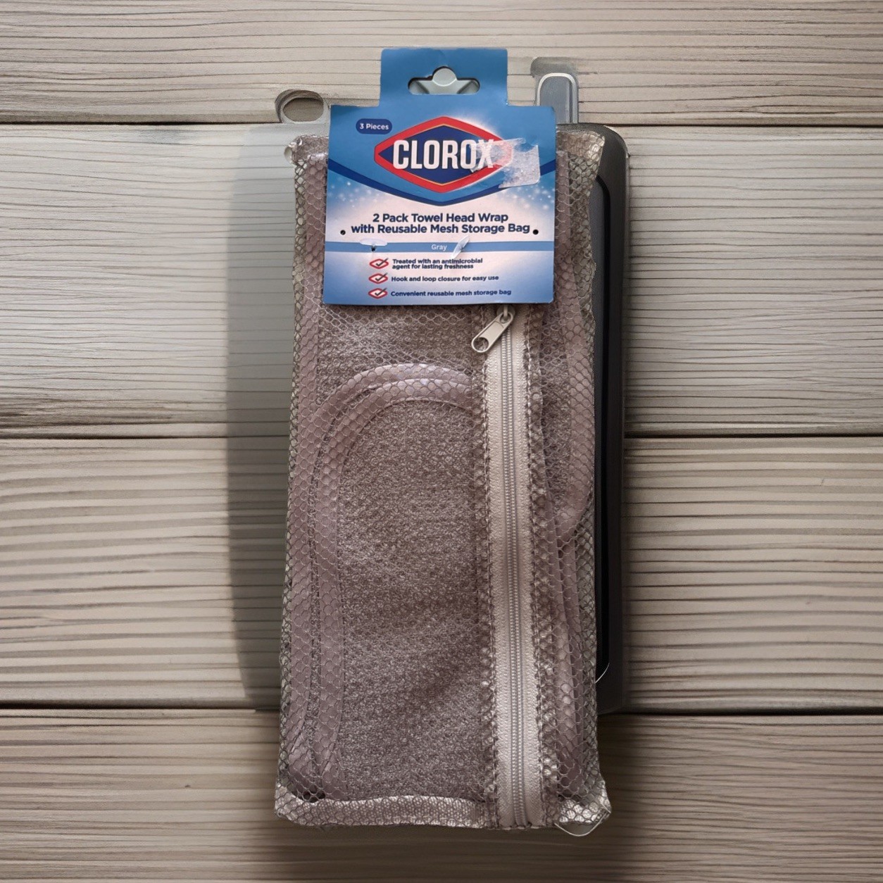 Clorox 2 Pack Towel Head Wrap To Dry Hair & Reusable Mesh Storage Bag  23”x3.5”L