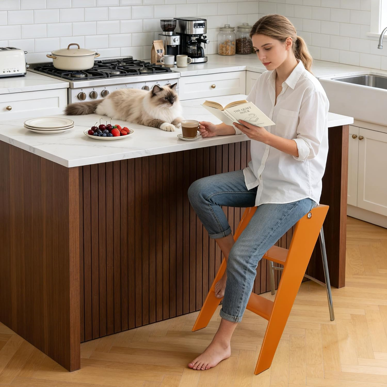 Modern Folding Chair - Multifunctional Design Doubles as Step Stool & Storage Sh