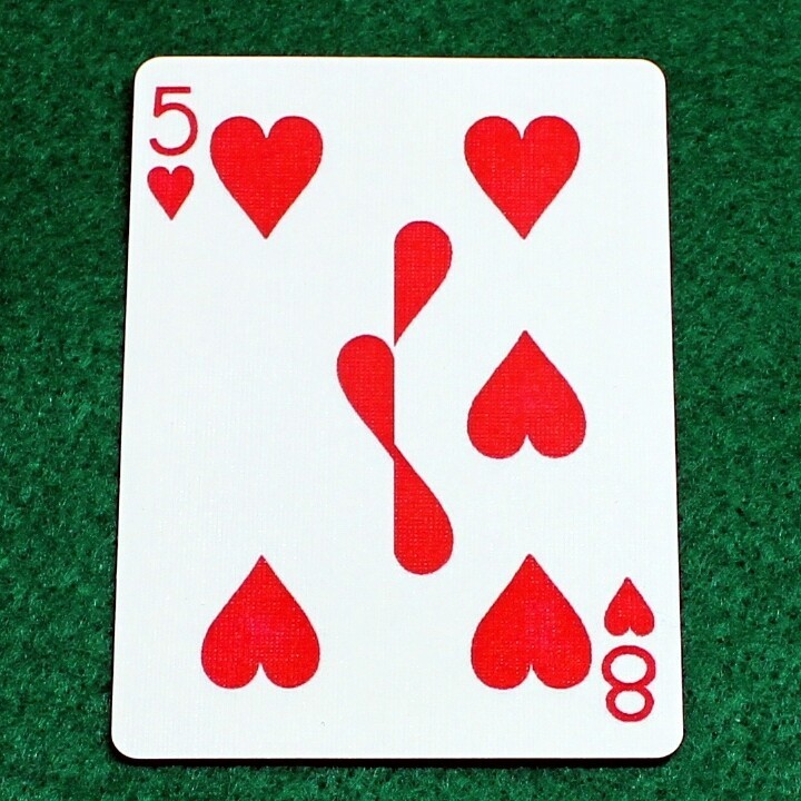5 of Hearts / 8 of Hearts - Half Vertical, Bicycle Printed Gaff Card, Red