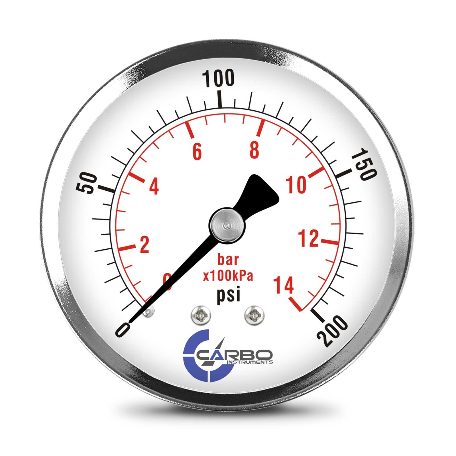 2-1/2" Pressure Gauge - Chrome Plate Steel Case, 1/4"NPT, Back Mnt. 200 PSI