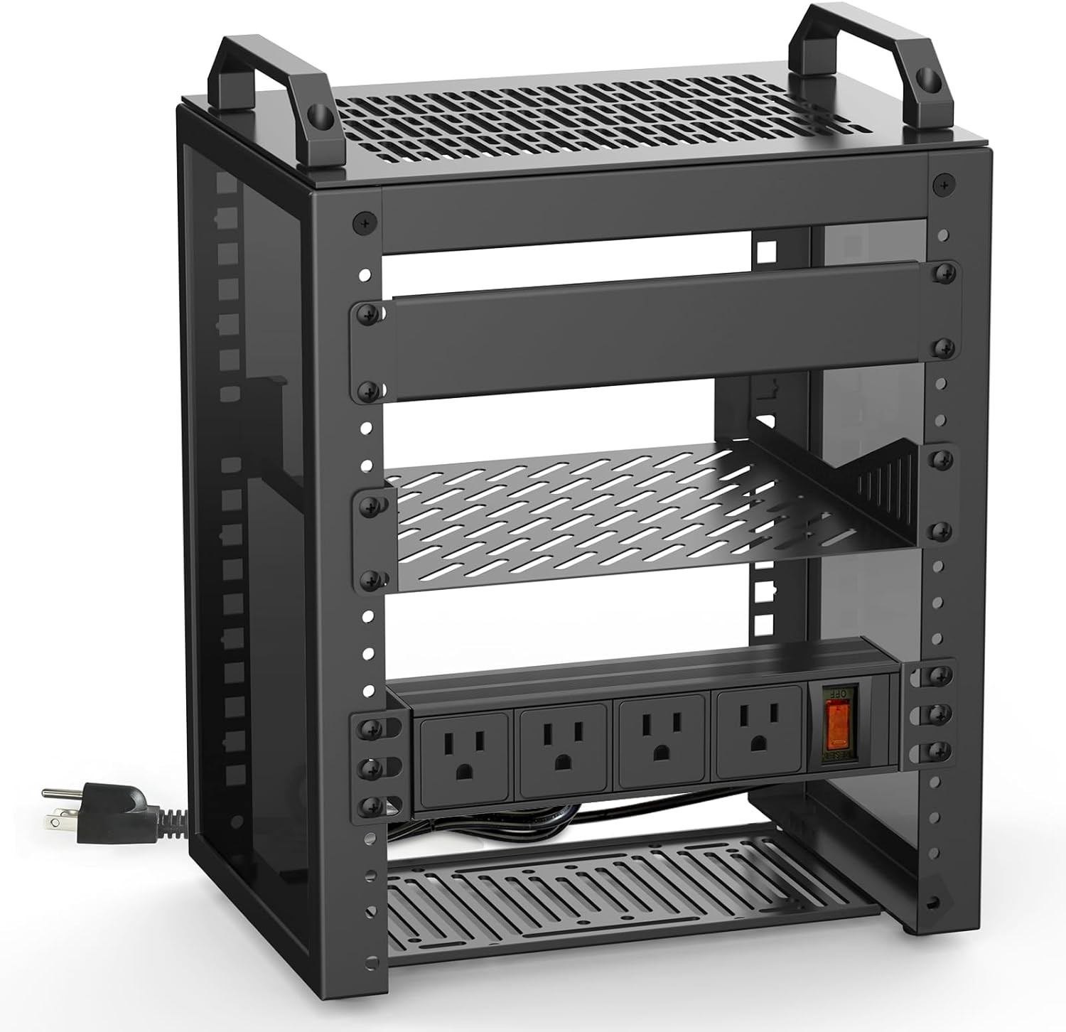 6U Mini Server Rack with PDU Power Outlets - 10" Depth for IT & AV Equipment