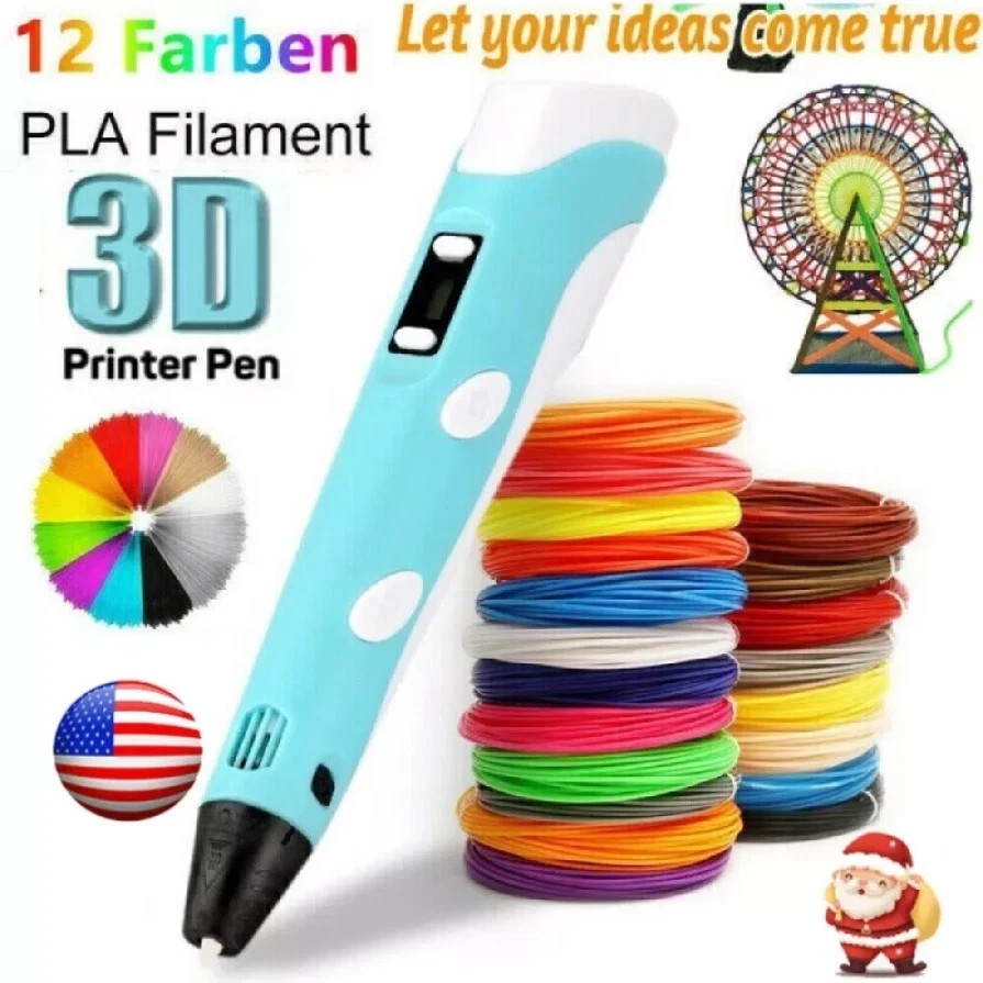 3D Printing Pen Set 3D Drawing Pen with Led Display 12 Color Filament Kid Gift*