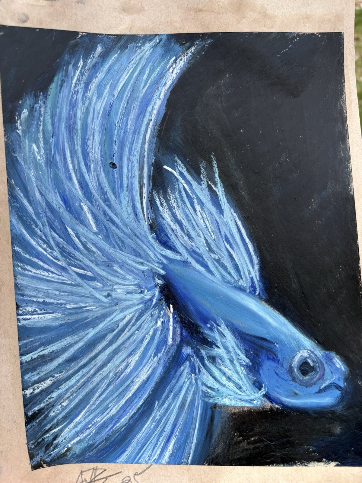 Original Signed Blue Fish 9x12
